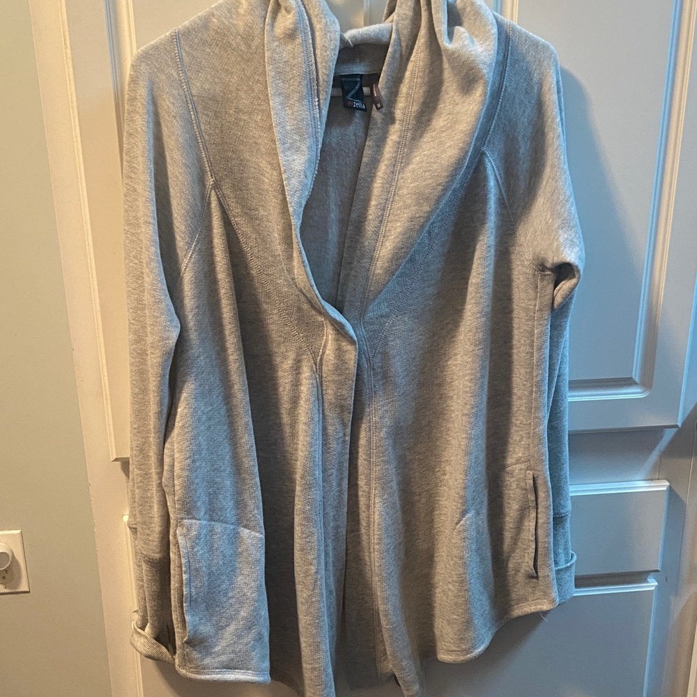 Zella Light Gray Hooded Open Cardigan